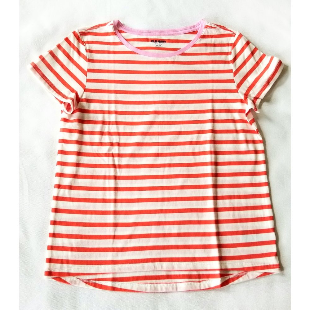 Old Navy Girls Softest Tee NEW Stripe Orange White Short Sleeve Top XXL 18